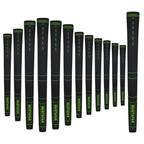 Mustafar premium rubber golf grips 13-pack green full set provides consistent traction.