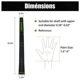 Mustafar midsize green grip with core 58-63mm improves swing stability.