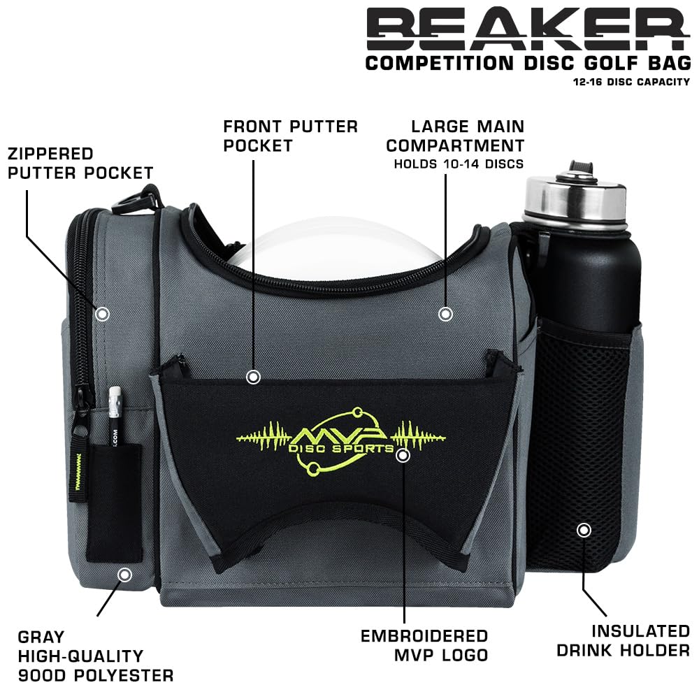 MVP Beaker bag lime side view, slim footprint for on-course maneuverability.