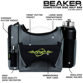 MVP Beaker bag lime side view, slim footprint for on-course maneuverability.