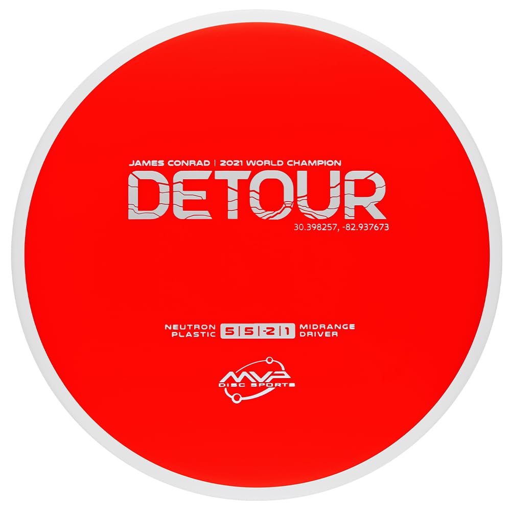 MVP Detour James Conrad Edition midrange in flight view, ideal for controlled turnovers and straight flights.