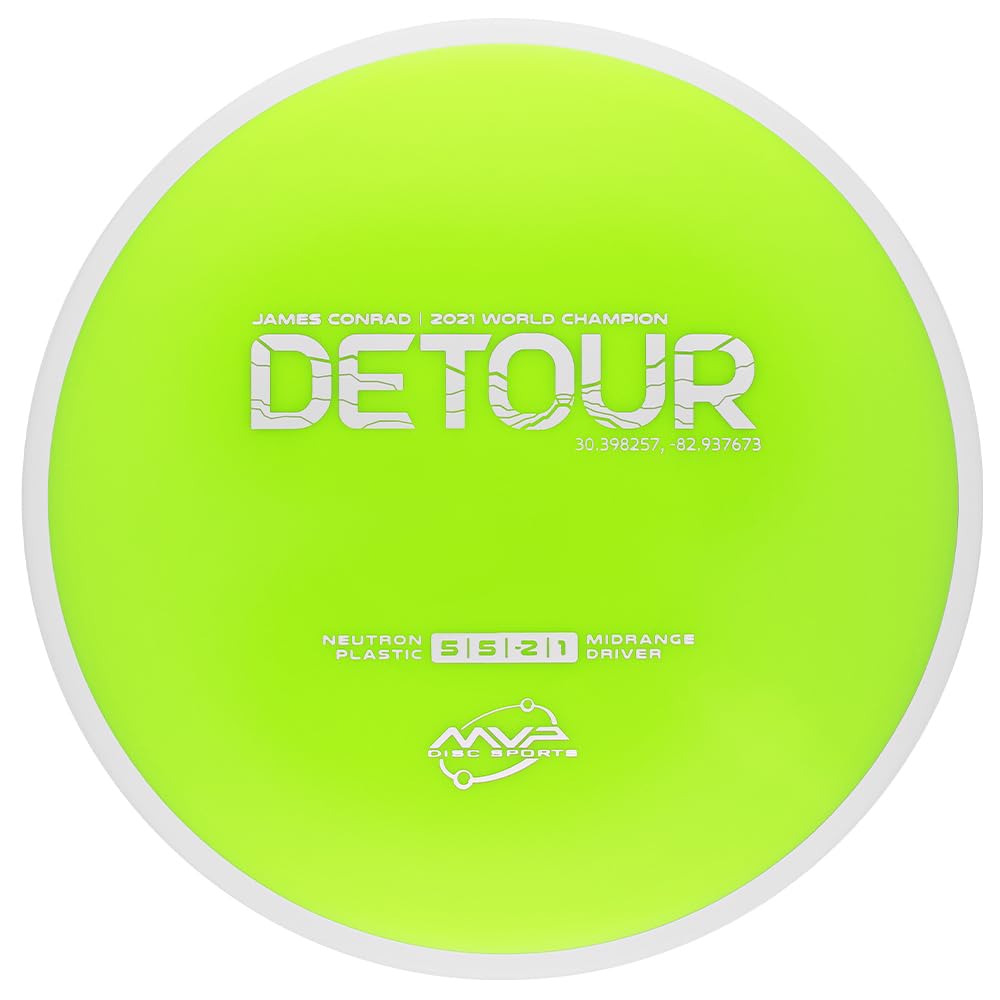 Bright Neutron plastic color on MVP Detour James Conrad Edition midrange, highlighting premium feel.