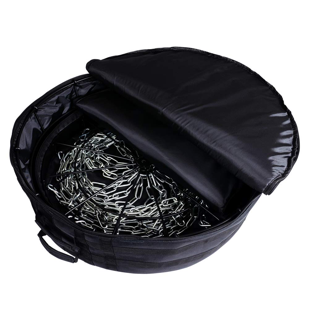 MVP Disc Sports Black Hole Lite 24-Chain Basket folded-stowed illustrates compact storage