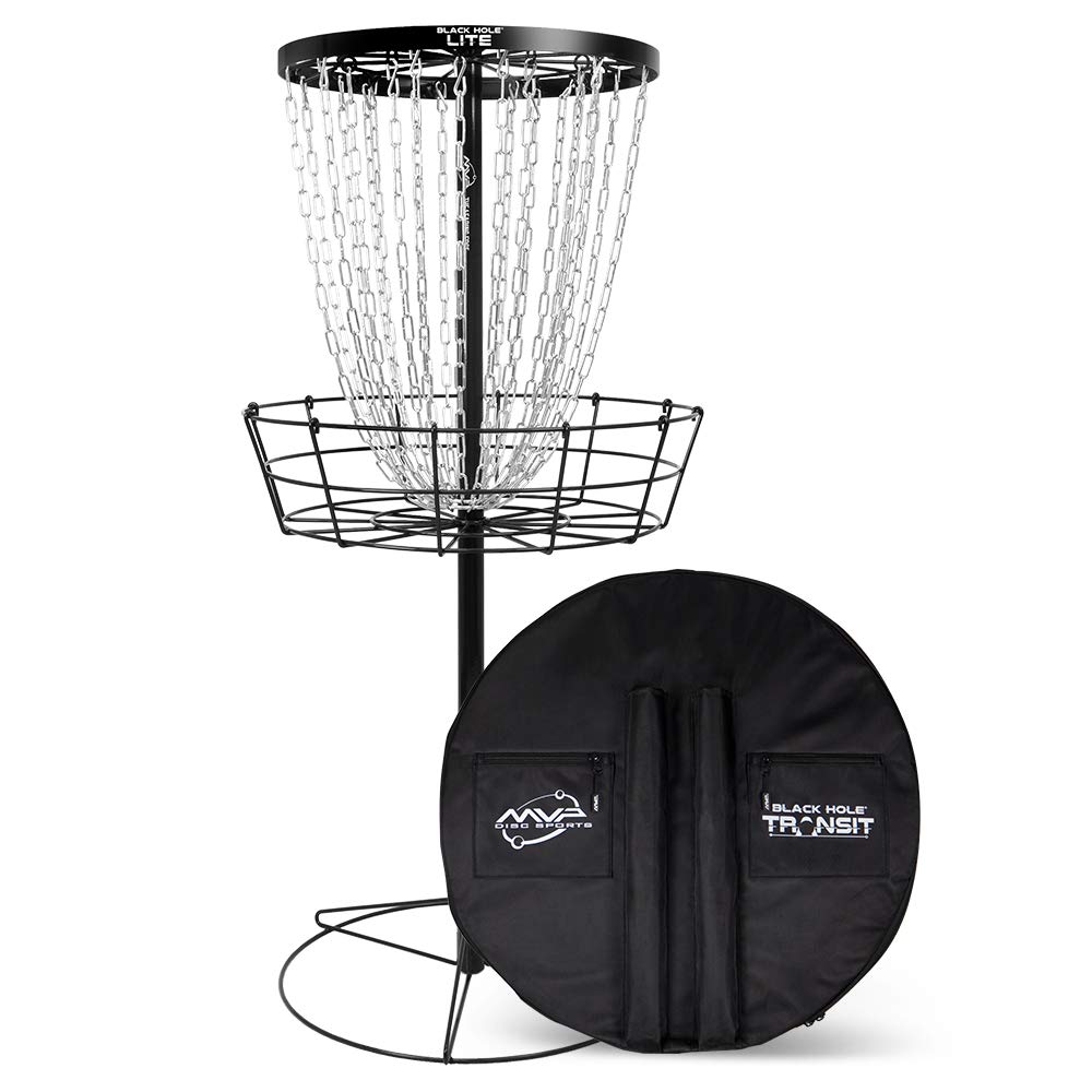 MVP Disc Sports Black Hole Lite 24-Chain Basket setup demonstrates quick assembly for portable practice