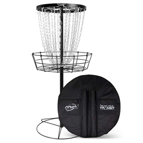 MVP Disc Sports Black Hole Lite 24-Chain Basket setup demonstrates quick assembly for portable practice