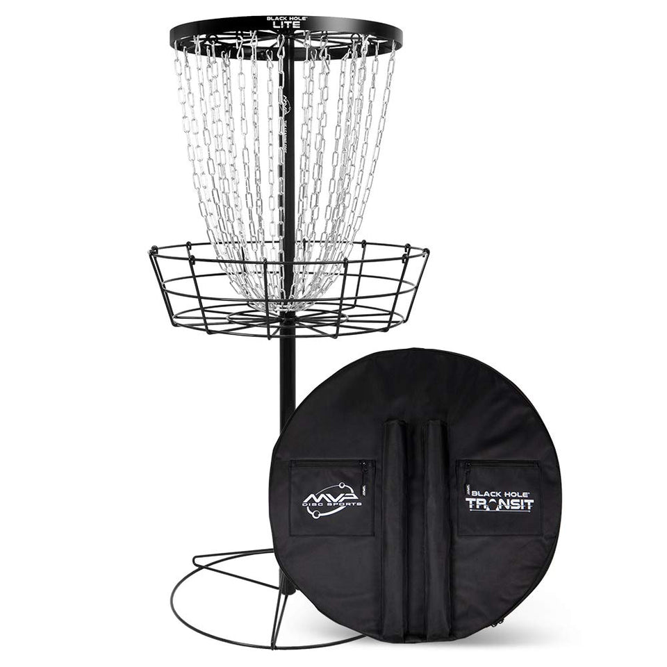 MVP Disc Sports Black Hole Lite 24-Chain Basket setup demonstrates quick assembly for portable practice