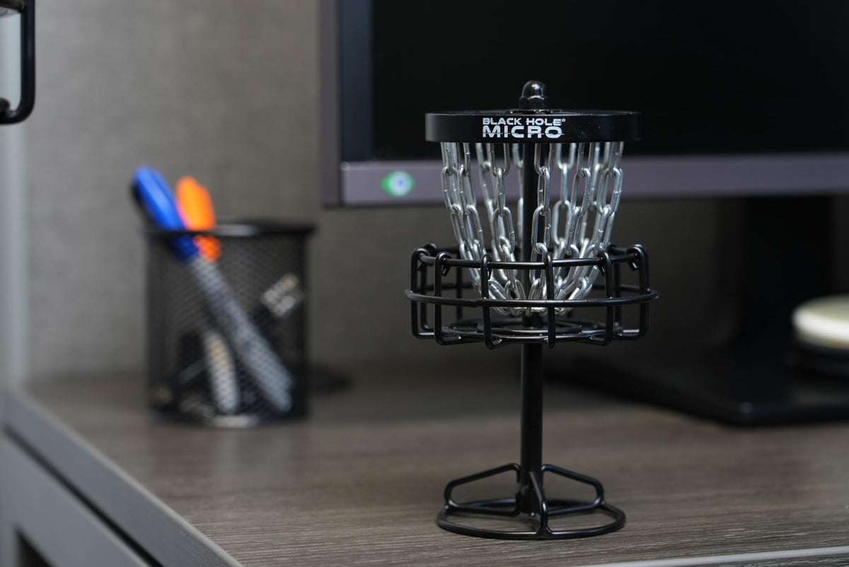 MVP Disc Sports Black Hole Micro Disc Basket 12 micro chains closeup highlights durable chains.