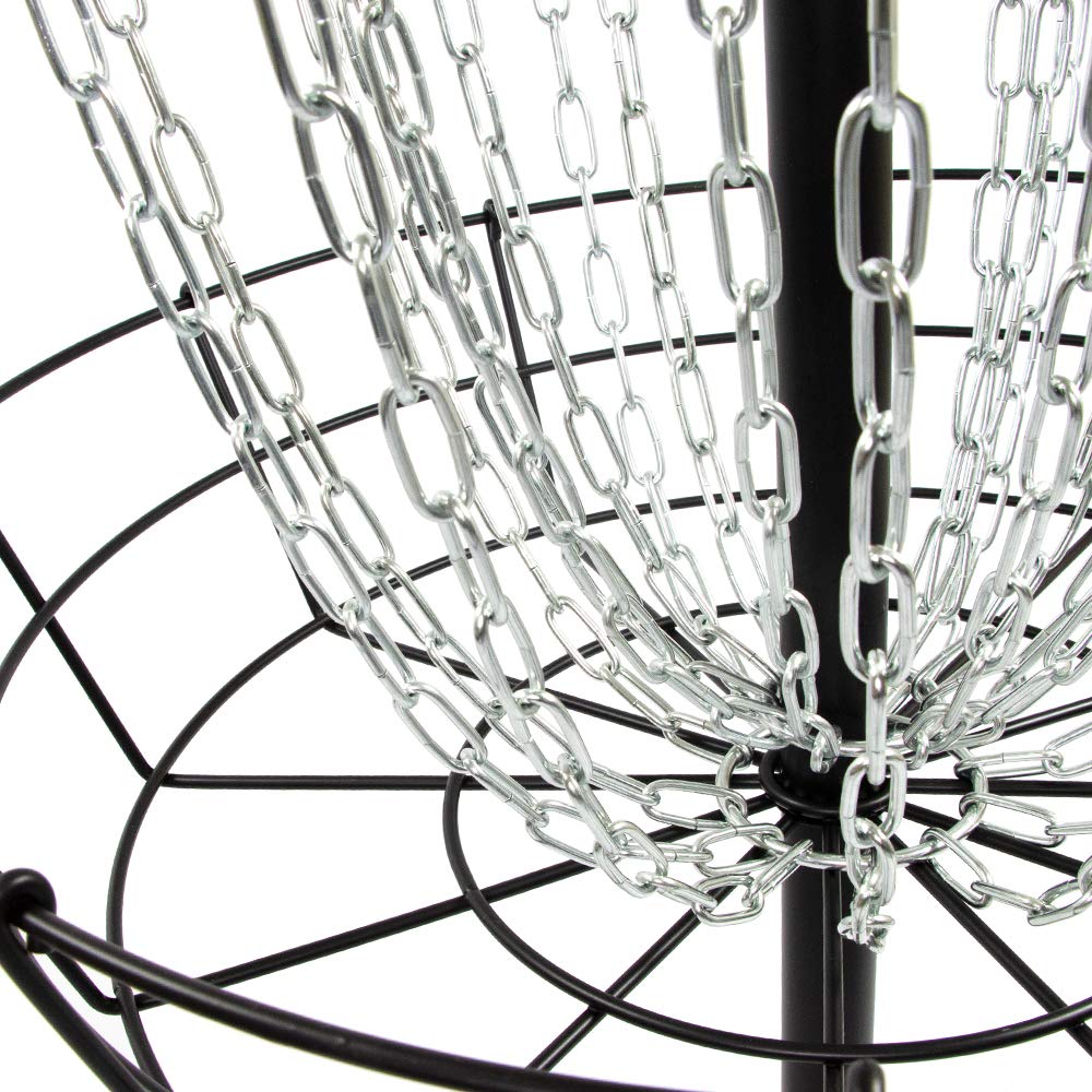 MVP Disc Sports Black Hole Practice Basket features 24 chains for consistent catches.