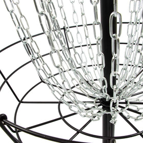 MVP Disc Sports Black Hole Practice Basket features 24 chains for consistent catches.