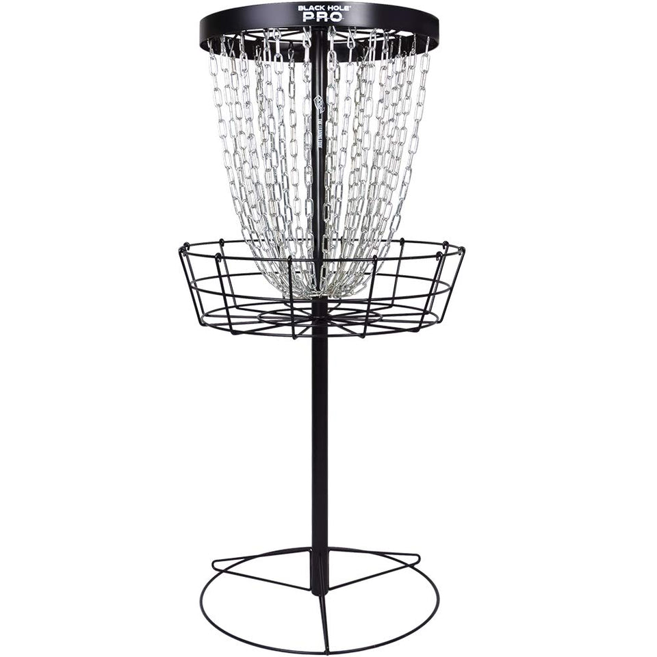 MVP Black Hole Pro 24-chain basket base ensures stable backyard practice.