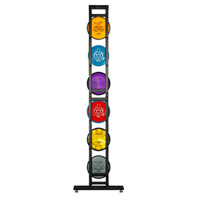 MVP Disc Sports Disc Station stands 66 inches tall to maximize space efficiency.