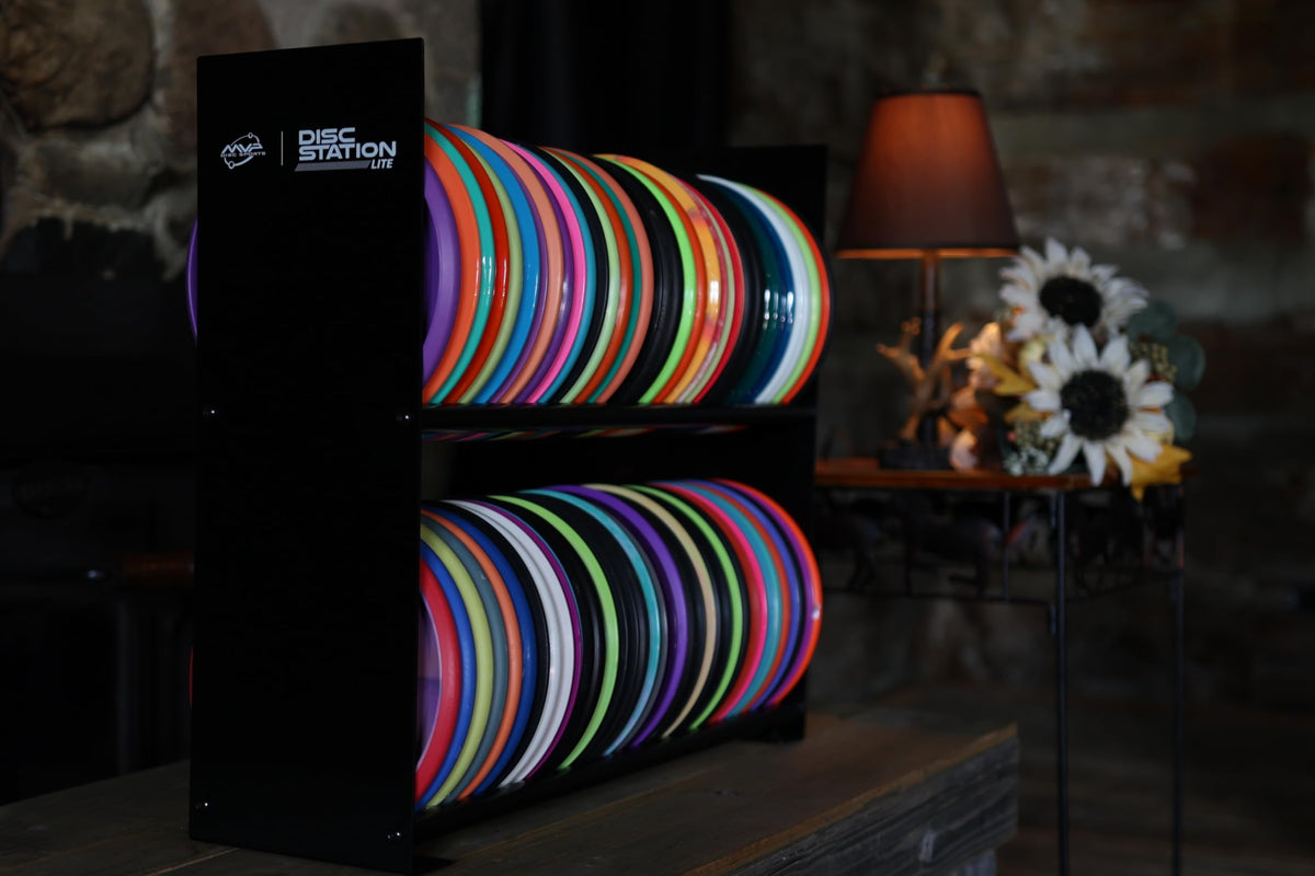 MVP Disc Sports Disc Station Lite in garage or room storage setup