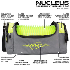 MVP Nucleus lime bag, open compartment highlights easy access to discs and pockets