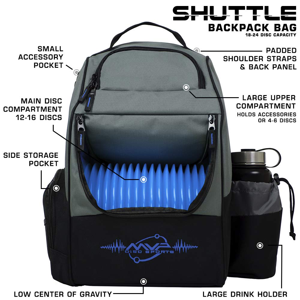 MVP Disc Sports Shuttle backpack side pocket detail for extra essentials.