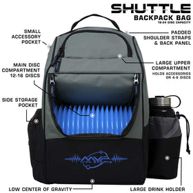 MVP Disc Sports Shuttle backpack side pocket detail for extra essentials.