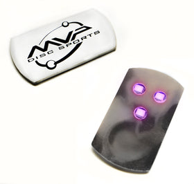 MVP Disc Sports Tri-lite LED magenta clip-on lights secure on-disc attachment.