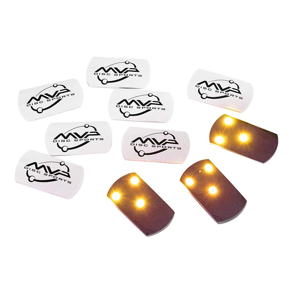 MVP Disc Sports Tri-Lite LED lights for disc golf, yellow, attachable for night visibility during practice.