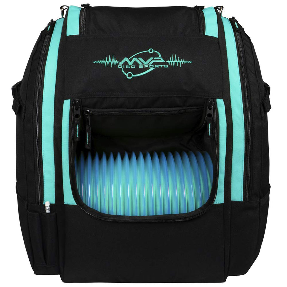 MVP Disc Sports Voyager Lite backpack front view showing spacious disc storage