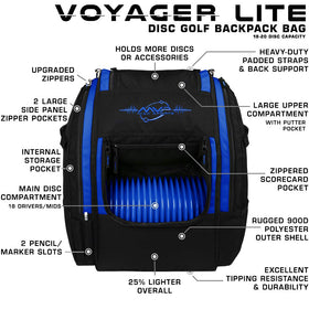 MVP Voyager Lite backpack top pocket open for putters or towels.