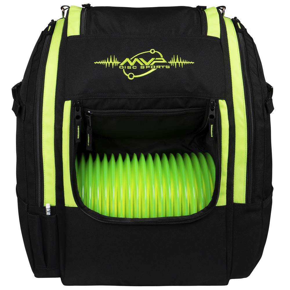 MVP Voyager Lite front view in lime showing 18+ disc capacity