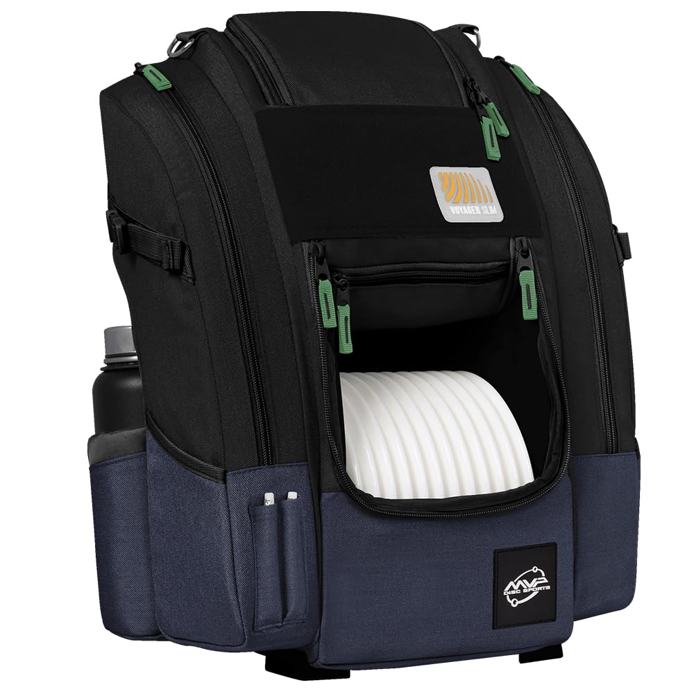 MVP Disc Sports Voyager Slim Backpack black side pocket open for easy accessory storage