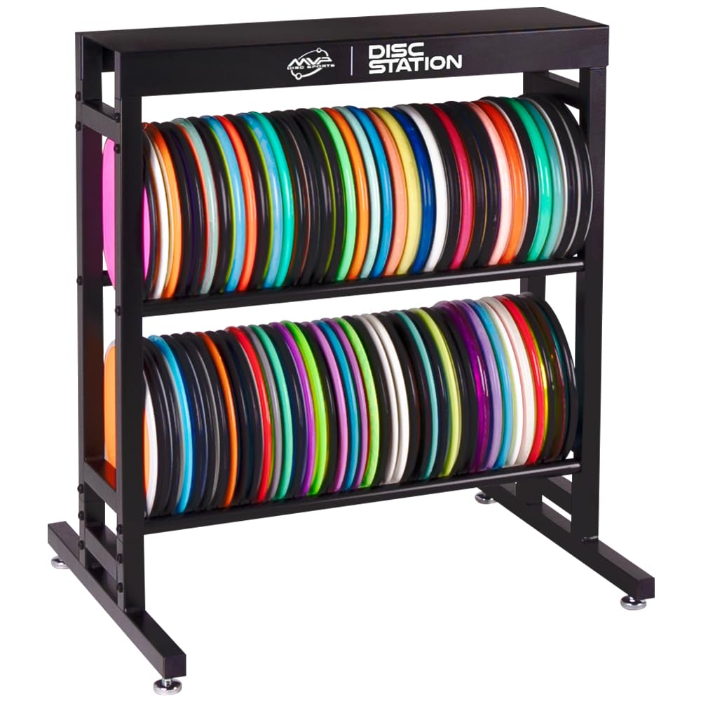 MVP Disc Station front view stores 80+ discs for organized play.
