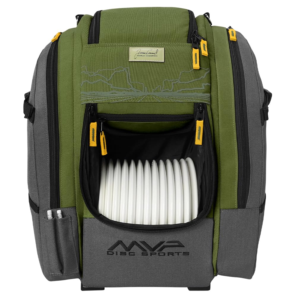MVP James Conrad Voyager Slim backpack, front view, built for durable on-course use