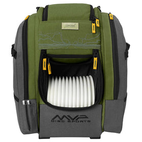 MVP James Conrad Voyager Slim backpack, front view, built for durable on-course use