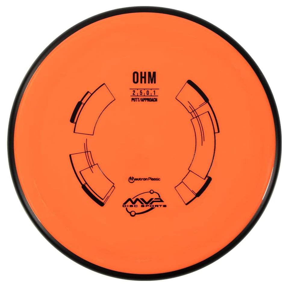 MVP Neutron Ohm putter front view shows neutral stability for precise putts.