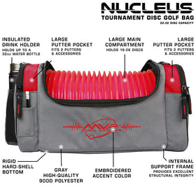 MVP Nucleus bag red capacity display highlights 22–32 discs.