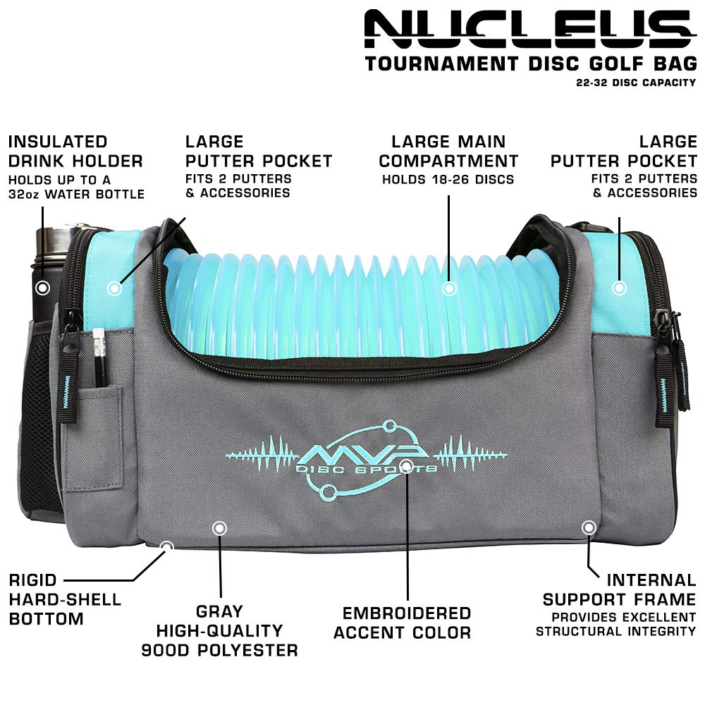 MVP Nucleus Tournament Bag Aqua side view highlighting dual putter pockets.