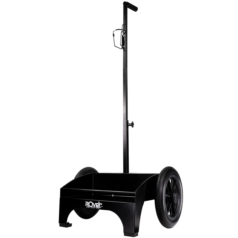 MVP Rover Cart black wheels with durable no-flat tires for versatile terrain on the course.