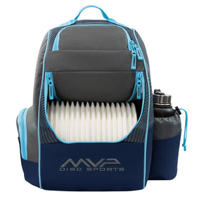 MVP Shuttle backpack front view showing roomy main compartment for up to 18 discs.