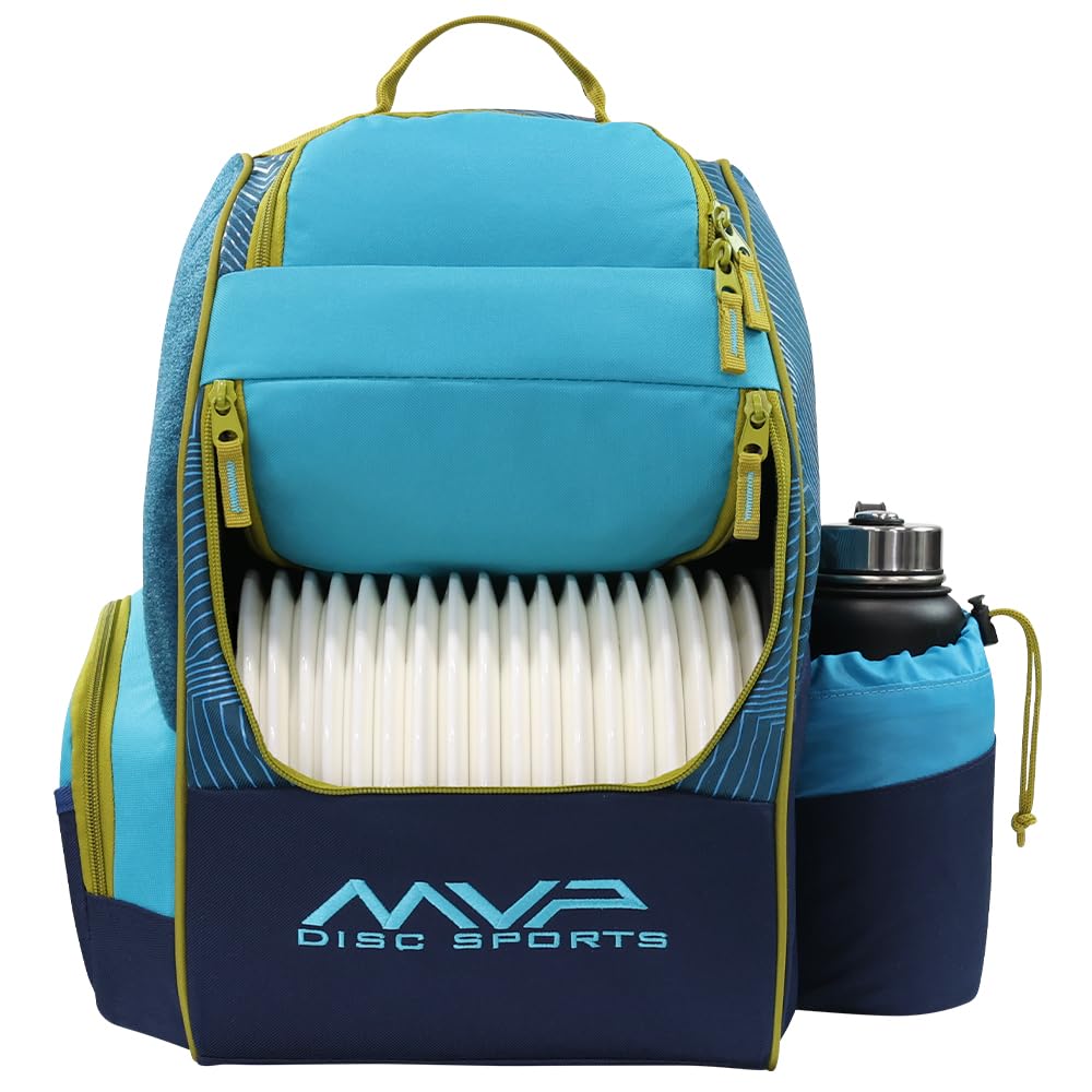 MVP Shuttle backpack with a large main disc compartment holding 18+ discs