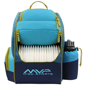 MVP Shuttle backpack with a large main disc compartment holding 18+ discs