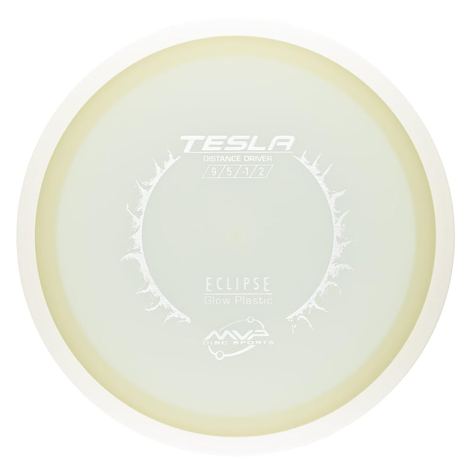 MVP Tesla glow-shot shows bright night visibility for easier disc finding.