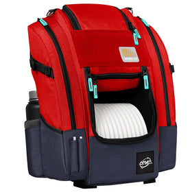 Red shoulder strap on MVP Voyager Slim backpack highlighting comfort