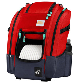 Upper putter pocket on MVP Voyager Slim backpack for quick access discs
