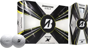 MX Seven Bridgestone Tour B X white ball pack on green for visibility.