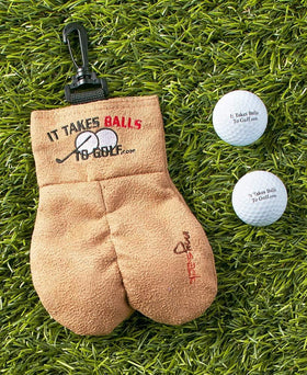 MY SACK premium golf ball storage bag attached to bag clasp for quick on-course access.