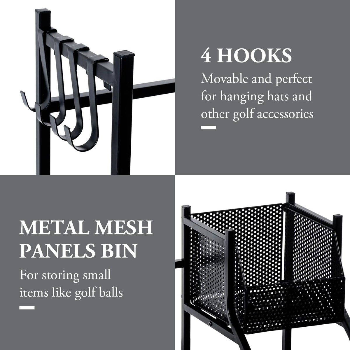 MyGift stand with four shelves stores shoes and gear for easy access