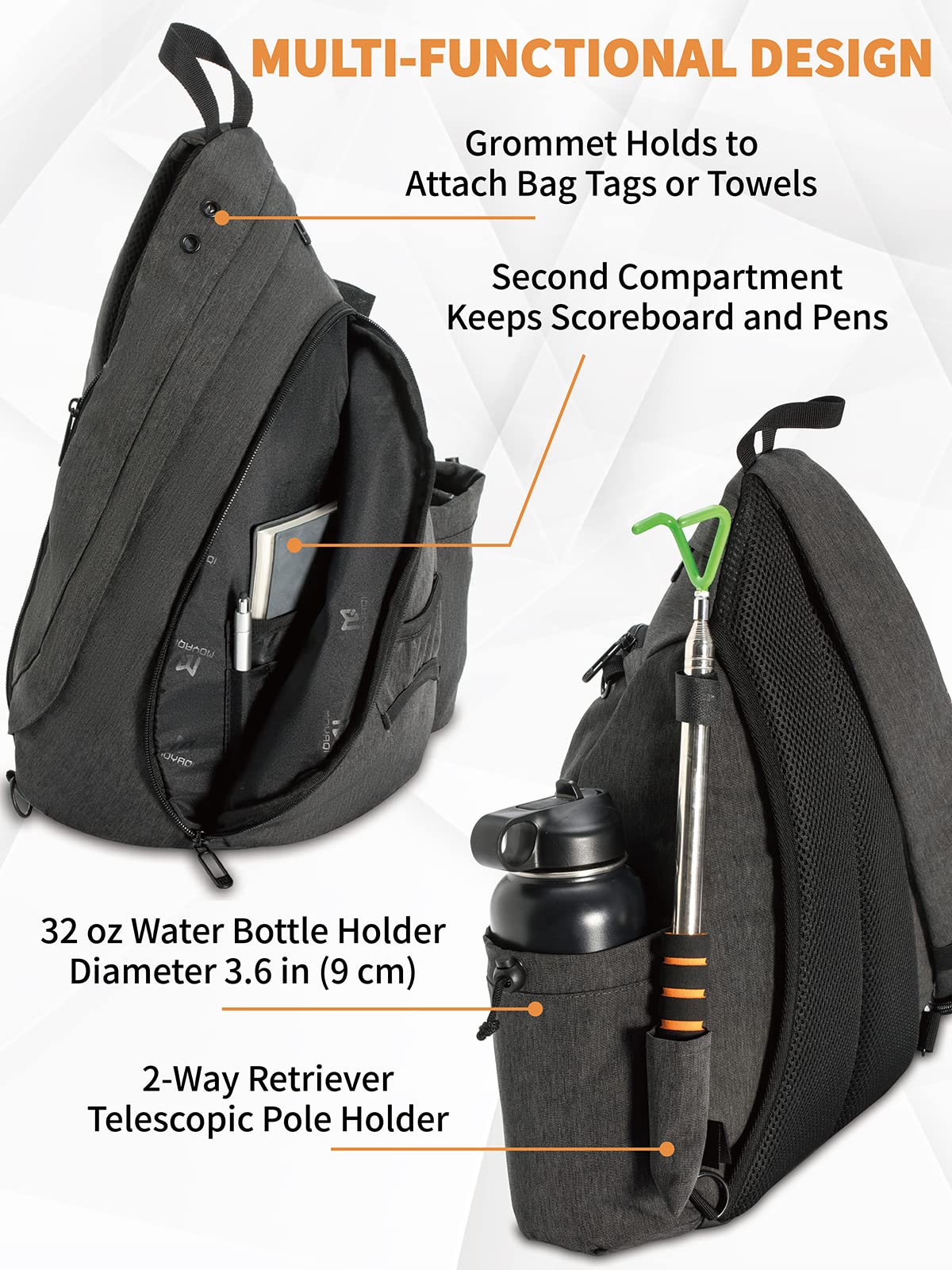 MYQ MOYAQI bag pockets keep towel, water bottle, markers within reach.