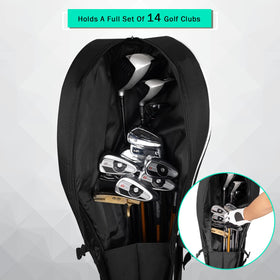 Mytag golf bag with luggage strap on the back for secure transport