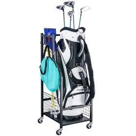 Mythinglogic golf bag storage rack demonstrates connectable design for expandable garage organization