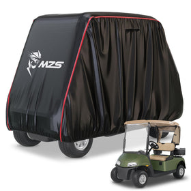 MZS golf cart cover showing dimensions for 2-passenger carts