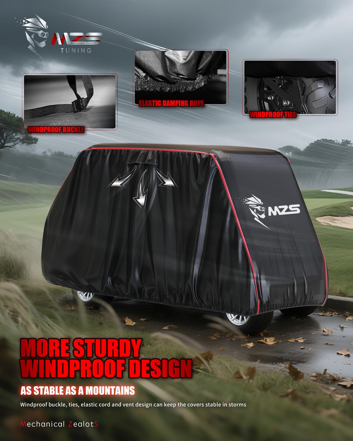 MZS windproof buckles keep the cover secure in wind