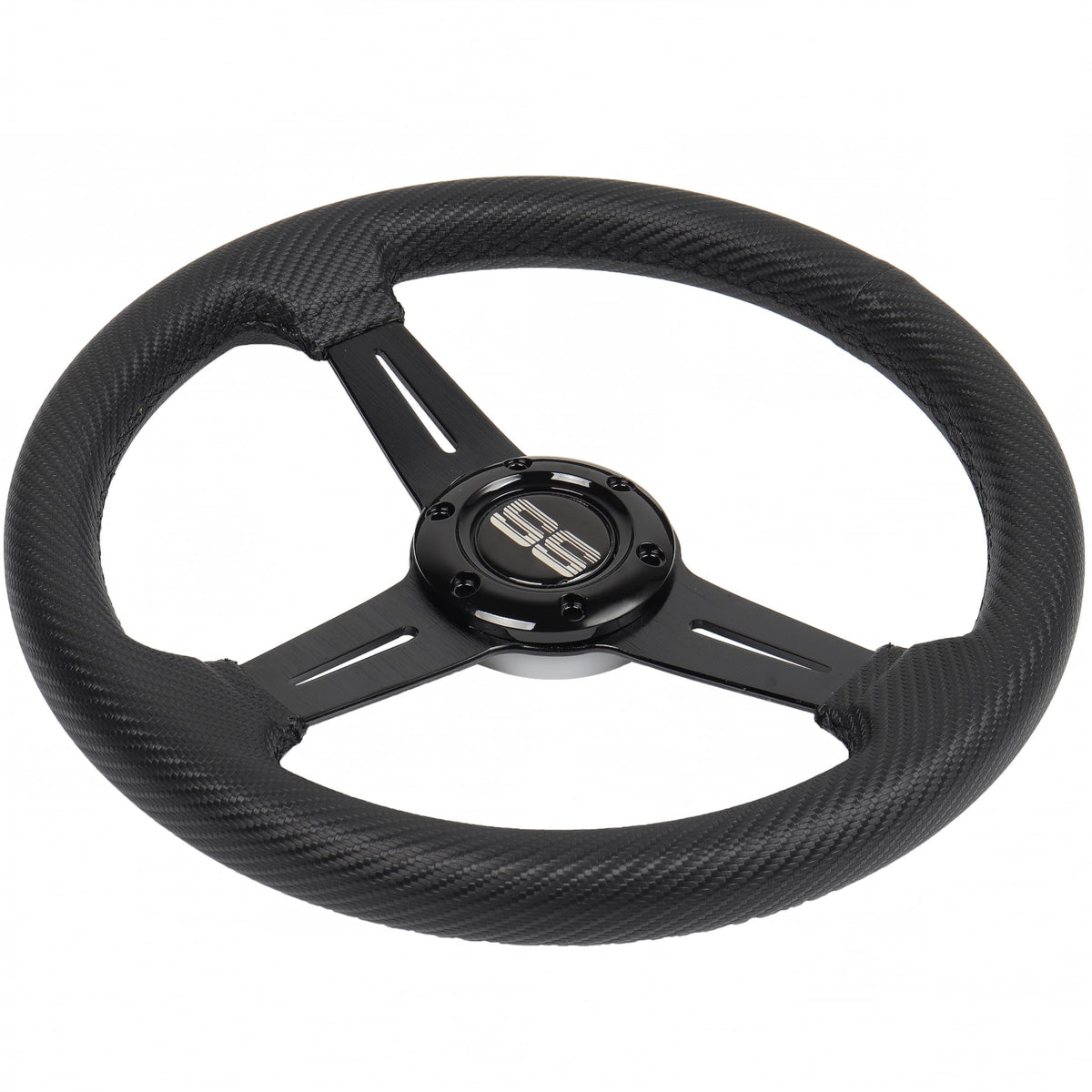 N2MU 13-inch steering wheel fits EZGO, Club Car and Yamaha with adapter.