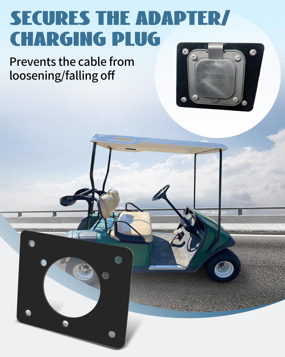 Nahntaipy lithium setup EZGO plate highlights in-vehicle charging potential.