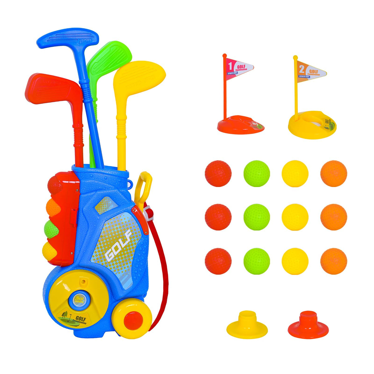 Nattork toddler golf cart with retractable handle for easy pull-along play.