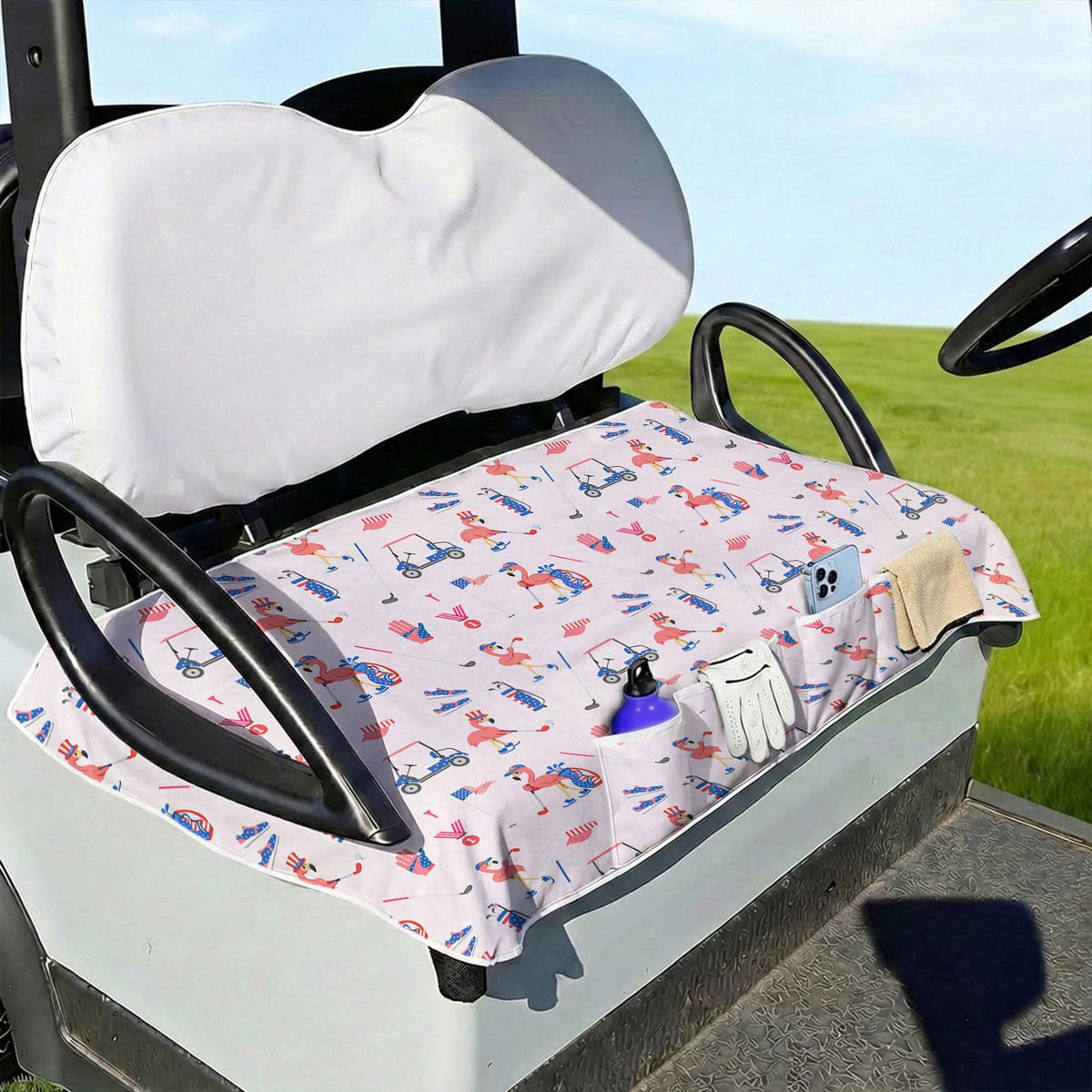 Neapth American flag flamingos golf cart seat cover with universal fit protects seats on the course